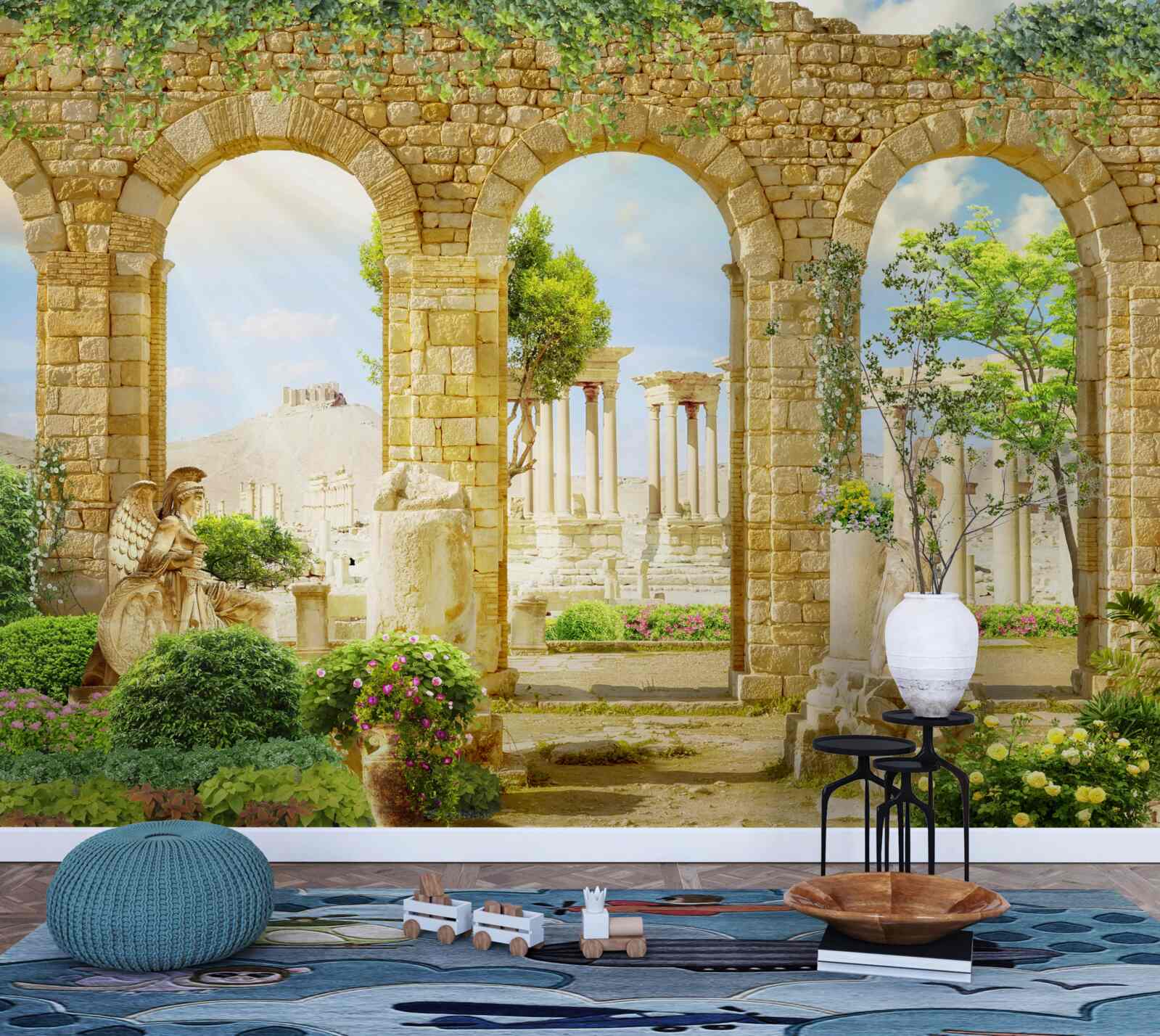 Fototapet forme antice înconjurate de verdeață