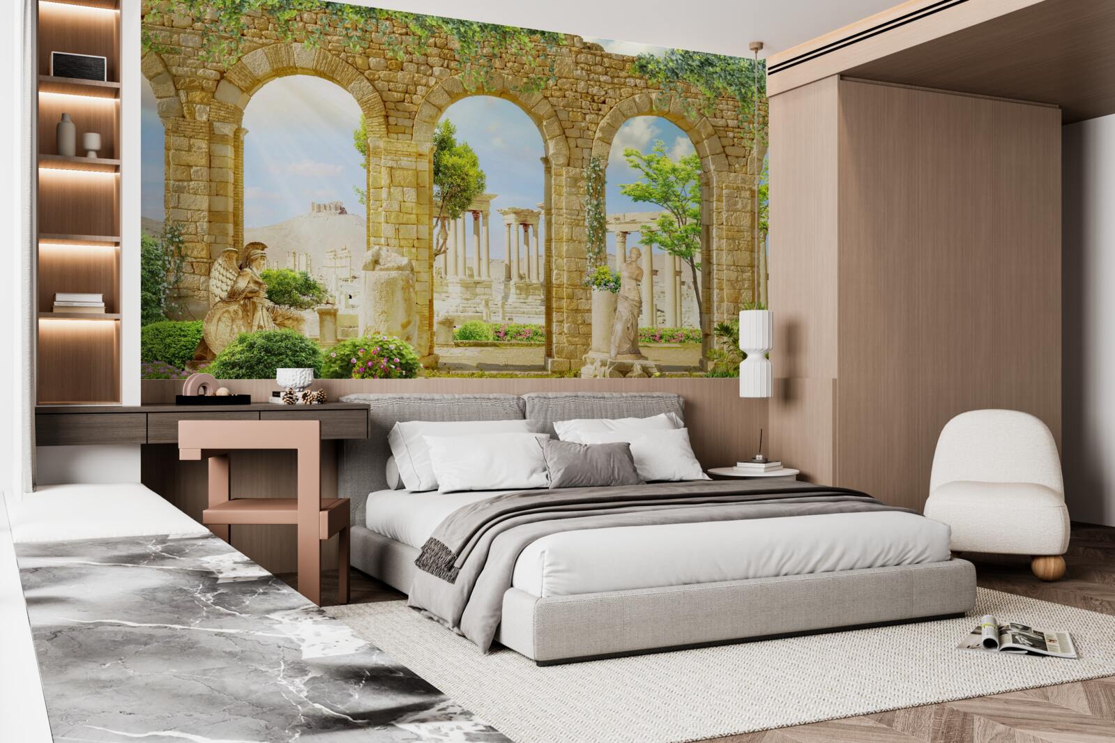 Fototapet forme antice înconjurate de verdeață