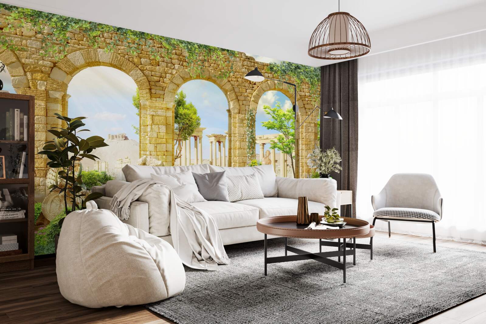 Fototapet forme antice înconjurate de verdeață