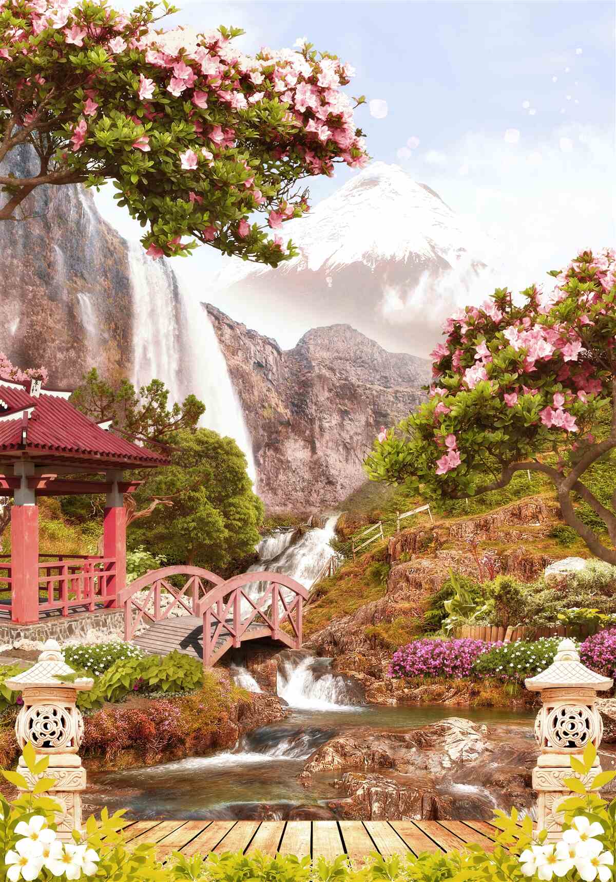 Fototapet o grădină înfloritoare cu frumusețe chinezească