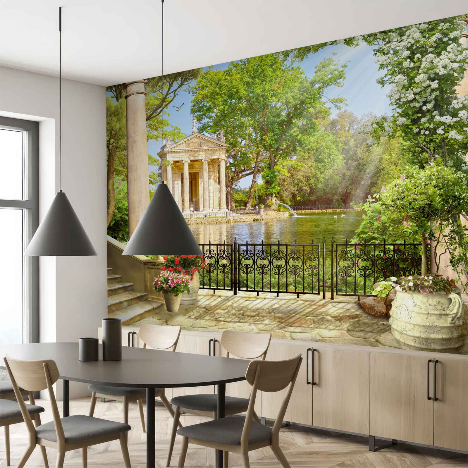 Fototapet panoramă a lacului și a pavilionului