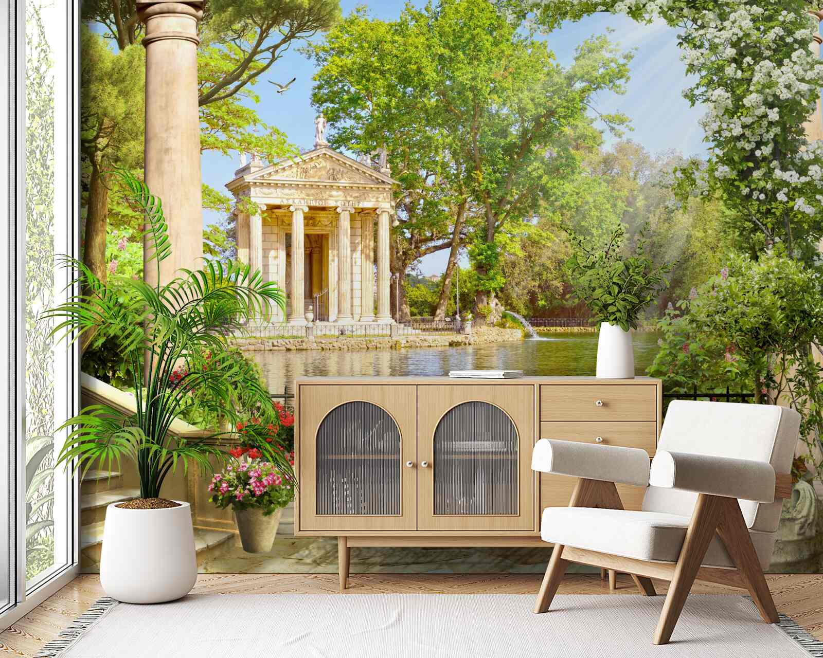 Fototapet panoramă a lacului și a pavilionului