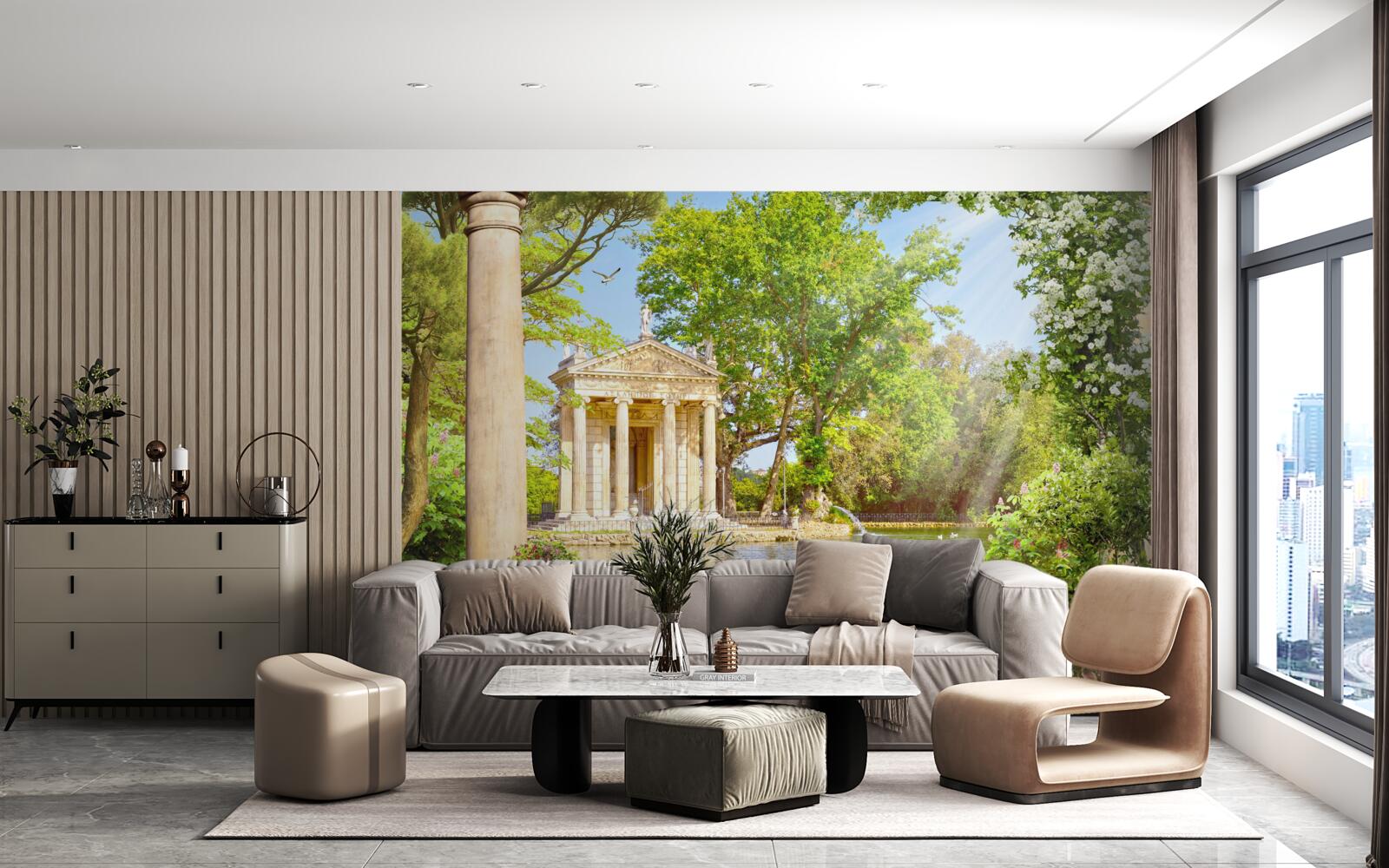 Fototapet panoramă a lacului și a pavilionului