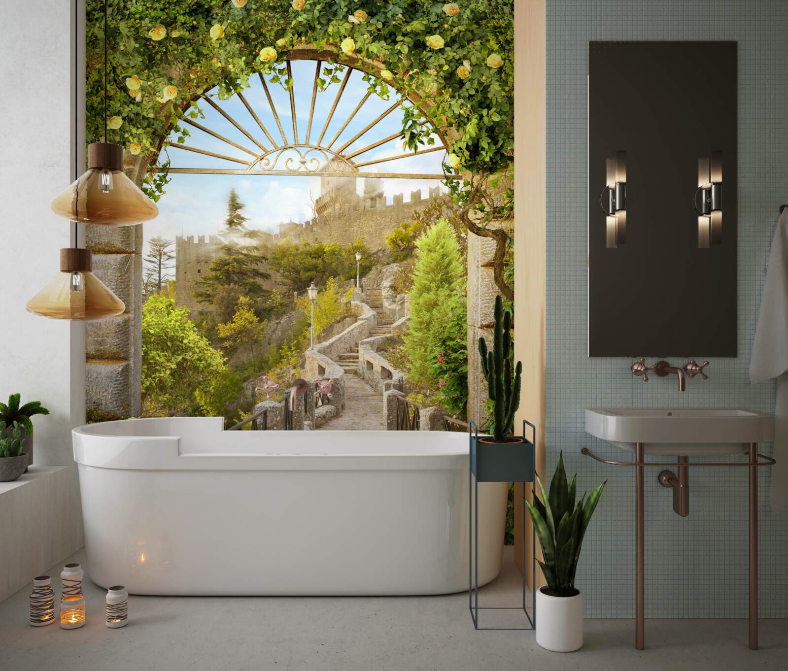 Fototapet arc verde decorat cu lămâi