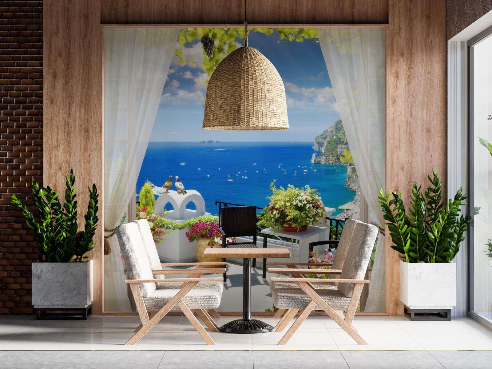 Fototapet balcon mic cu vedere pitorească la ocean