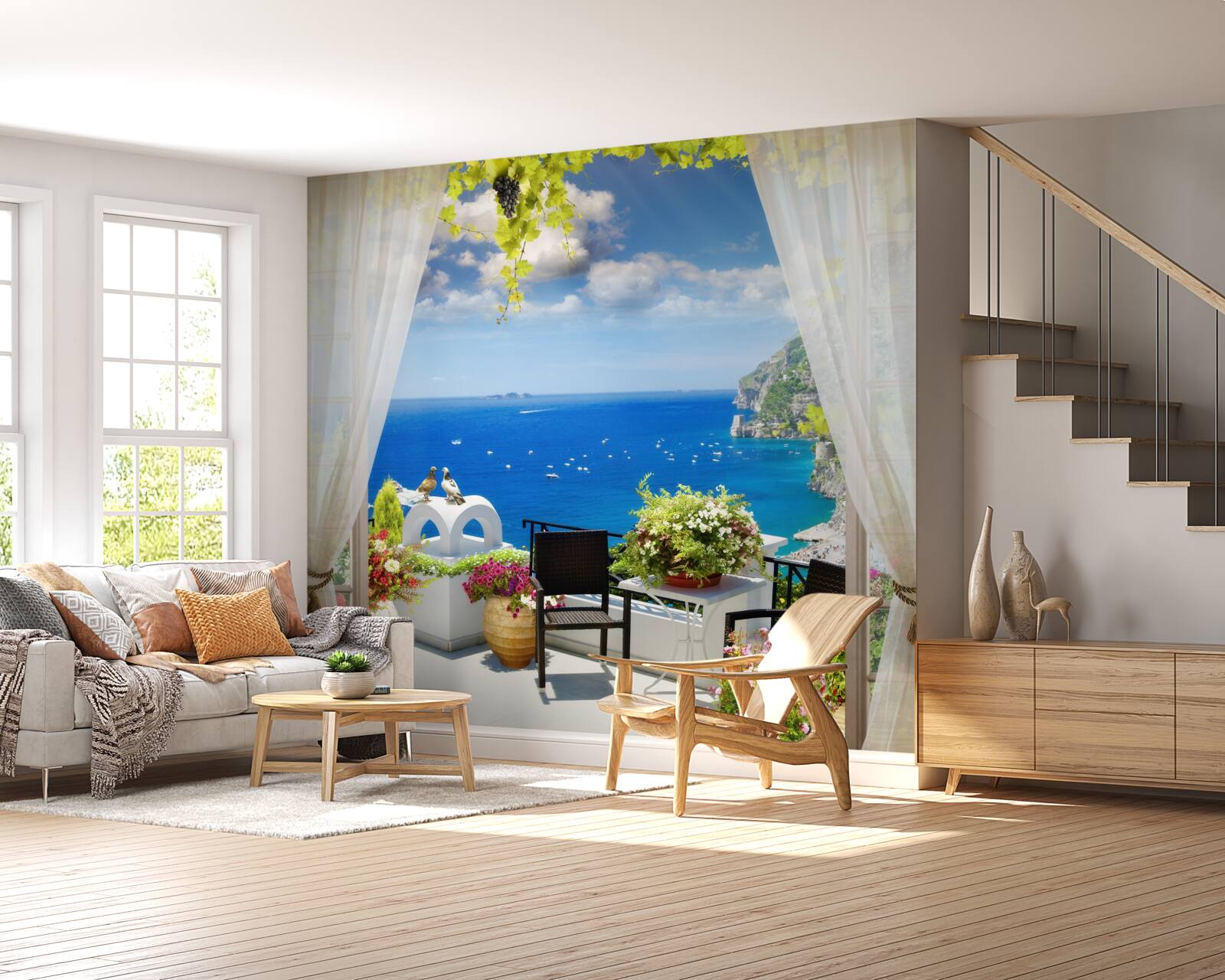 Fototapet balcon mic cu vedere pitorească la ocean