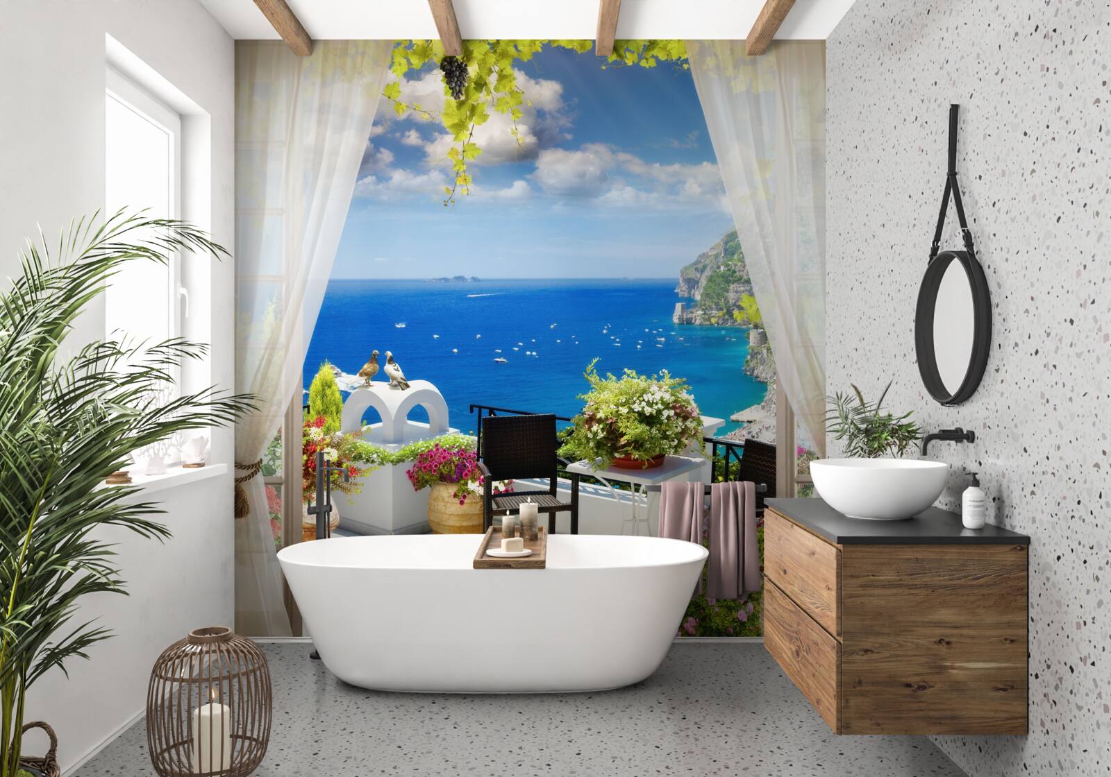 Fototapet balcon mic cu vedere pitorească la ocean