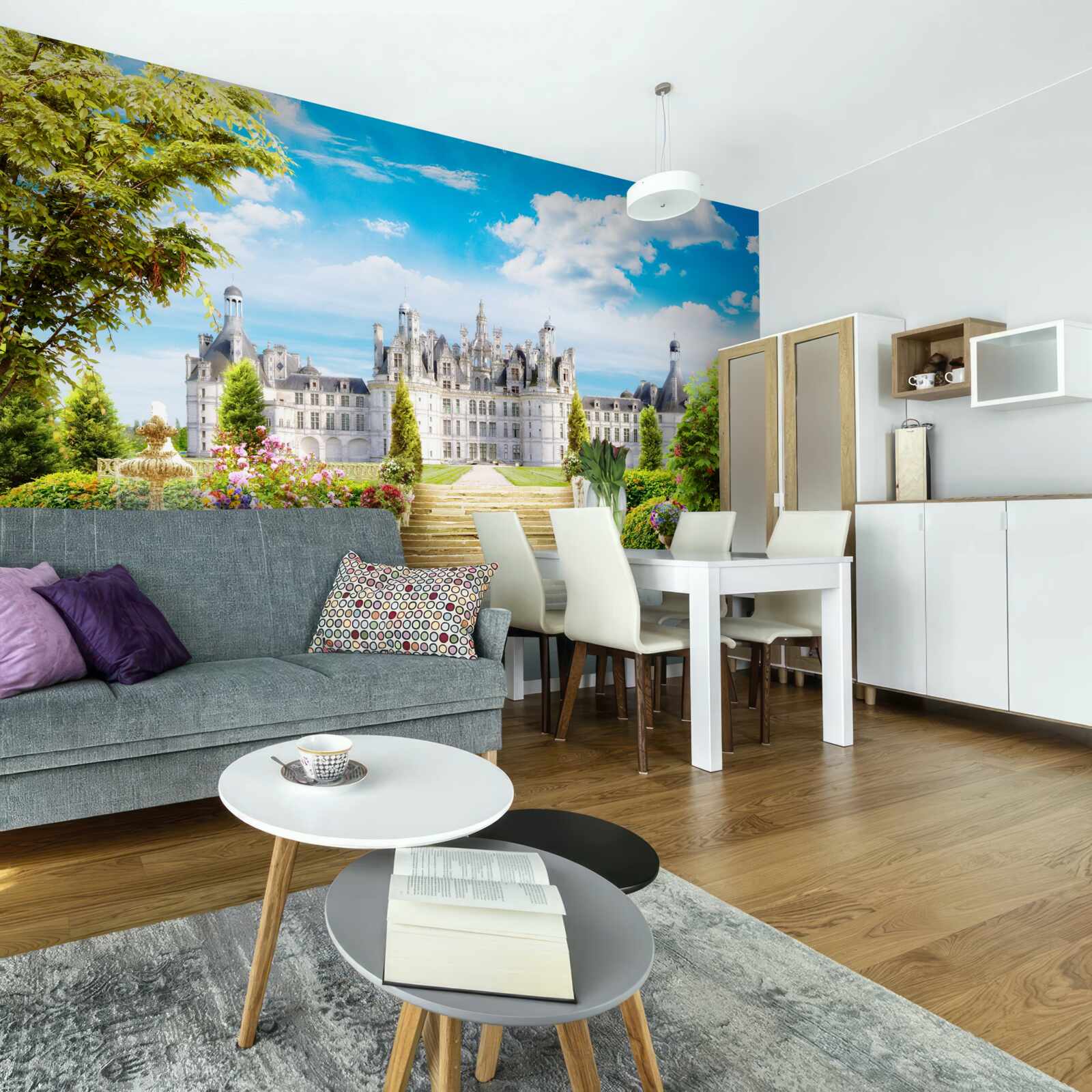 Fototapet trepte care duc la peluza din apropierea castelului