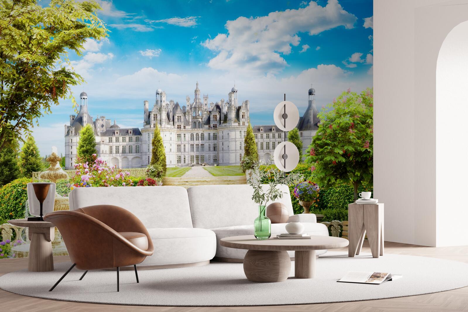 Fototapet trepte care duc la peluza din apropierea castelului