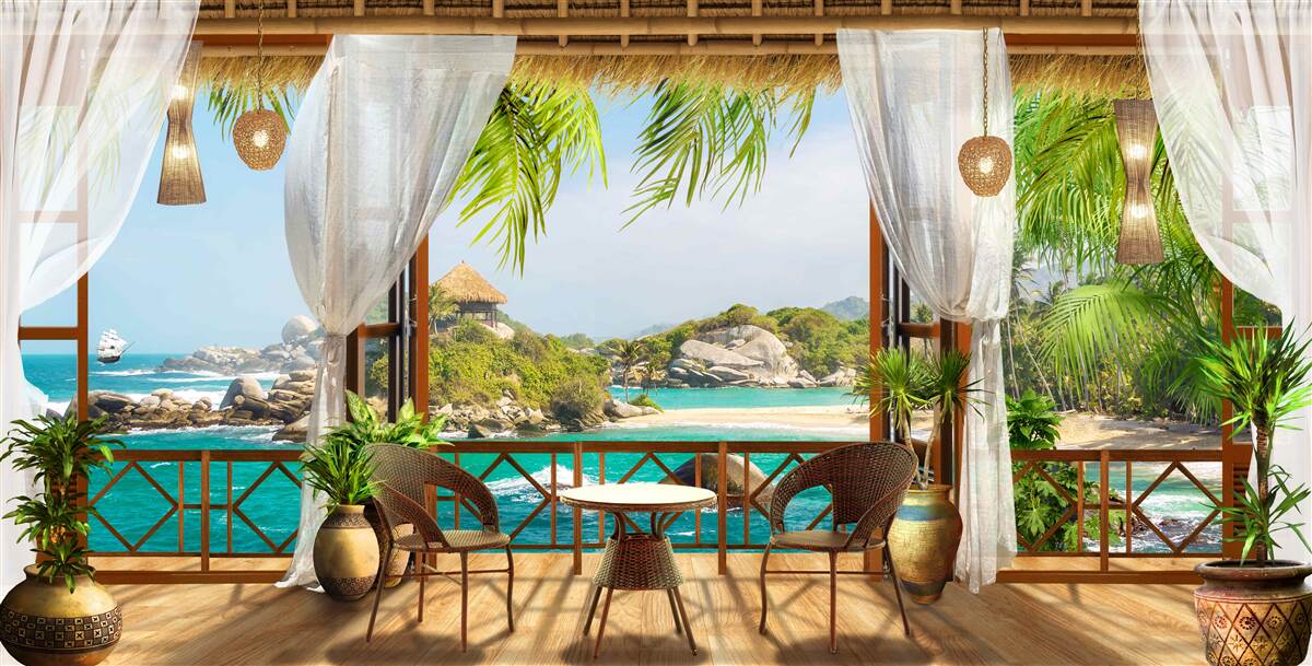 Fototapet verandă pe o insulă exotică