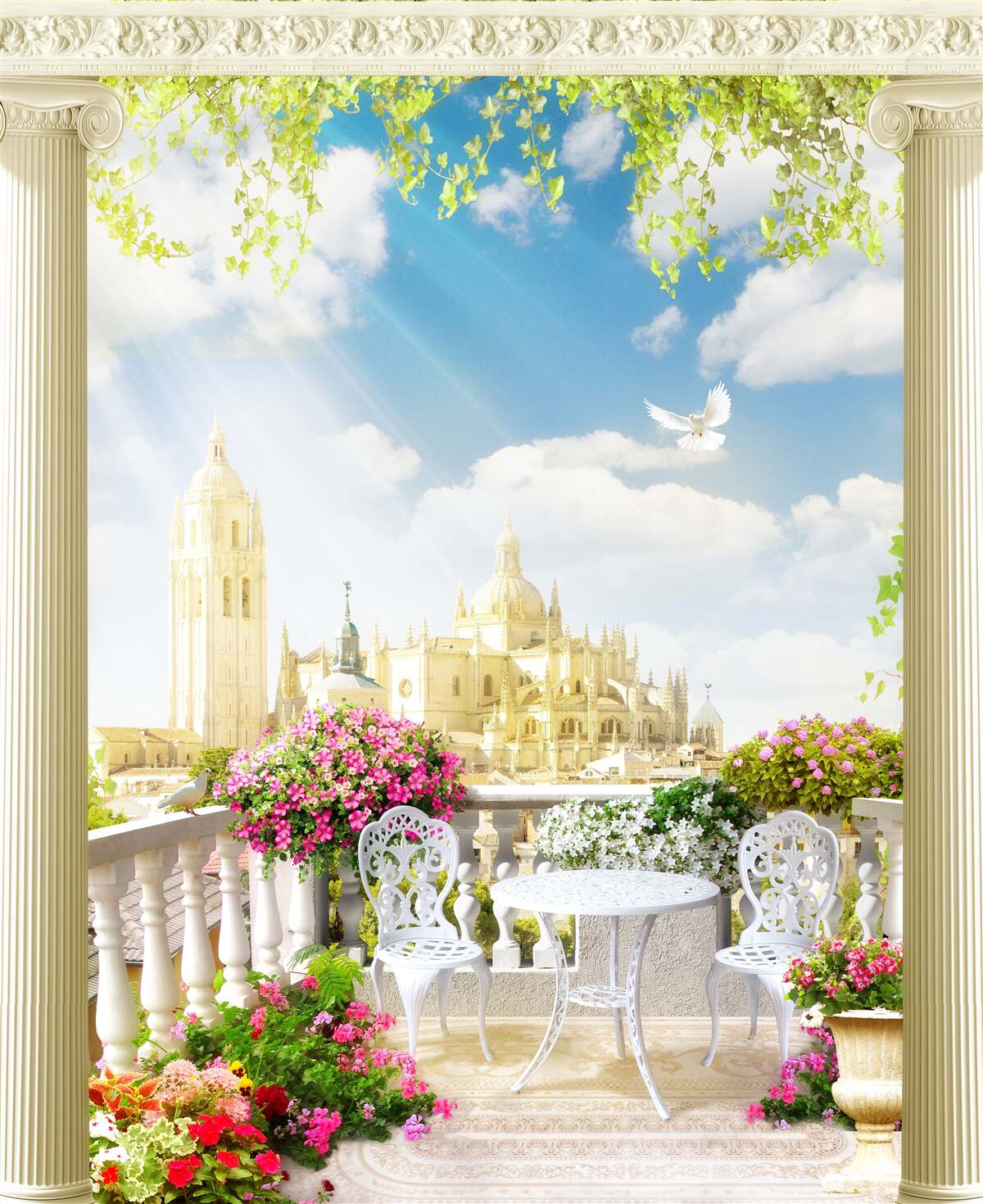 Fototapet terasă cu o vedere frumoasă la clădirile istorice