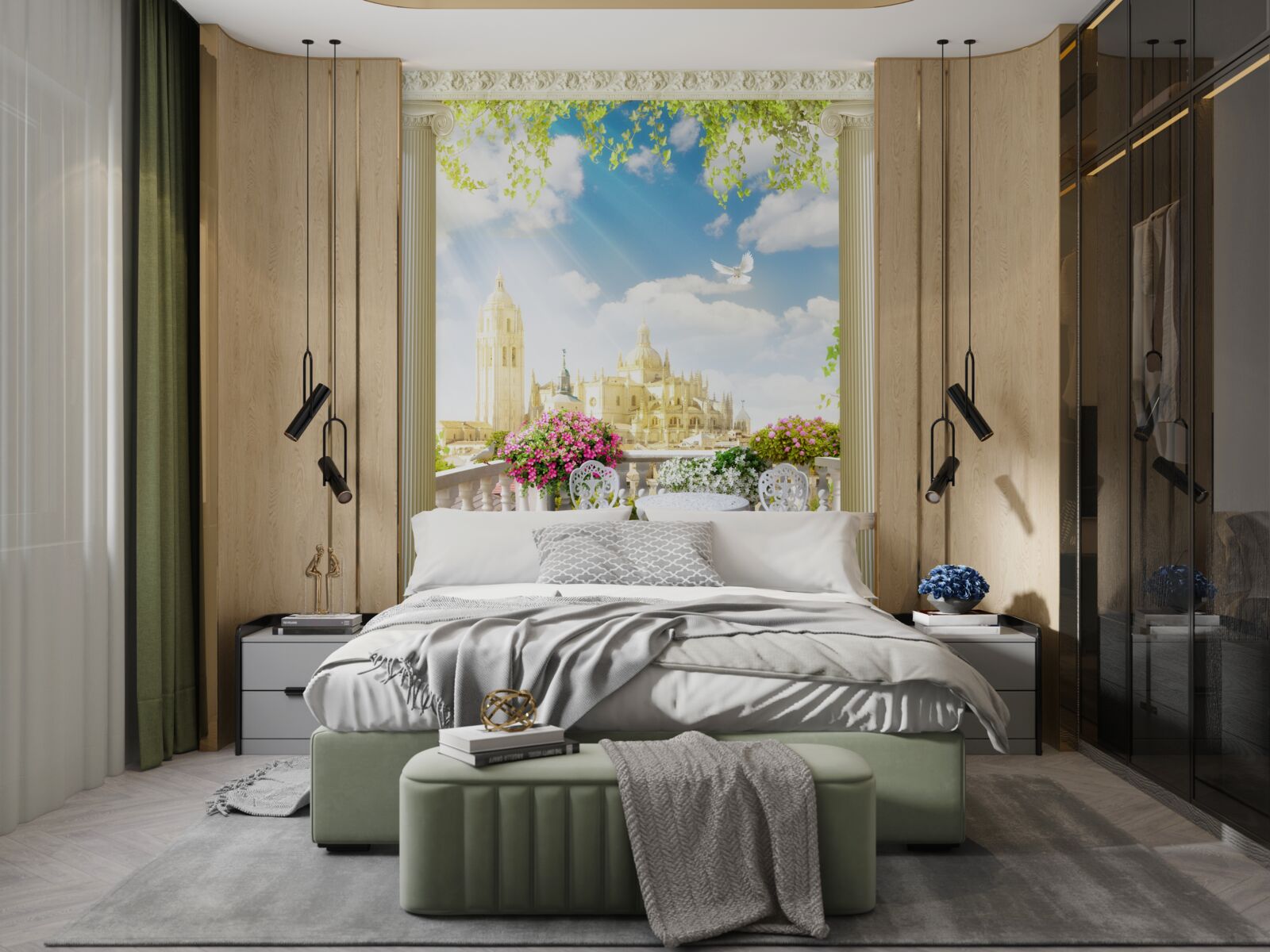 Fototapet terasă cu o vedere frumoasă la clădirile istorice