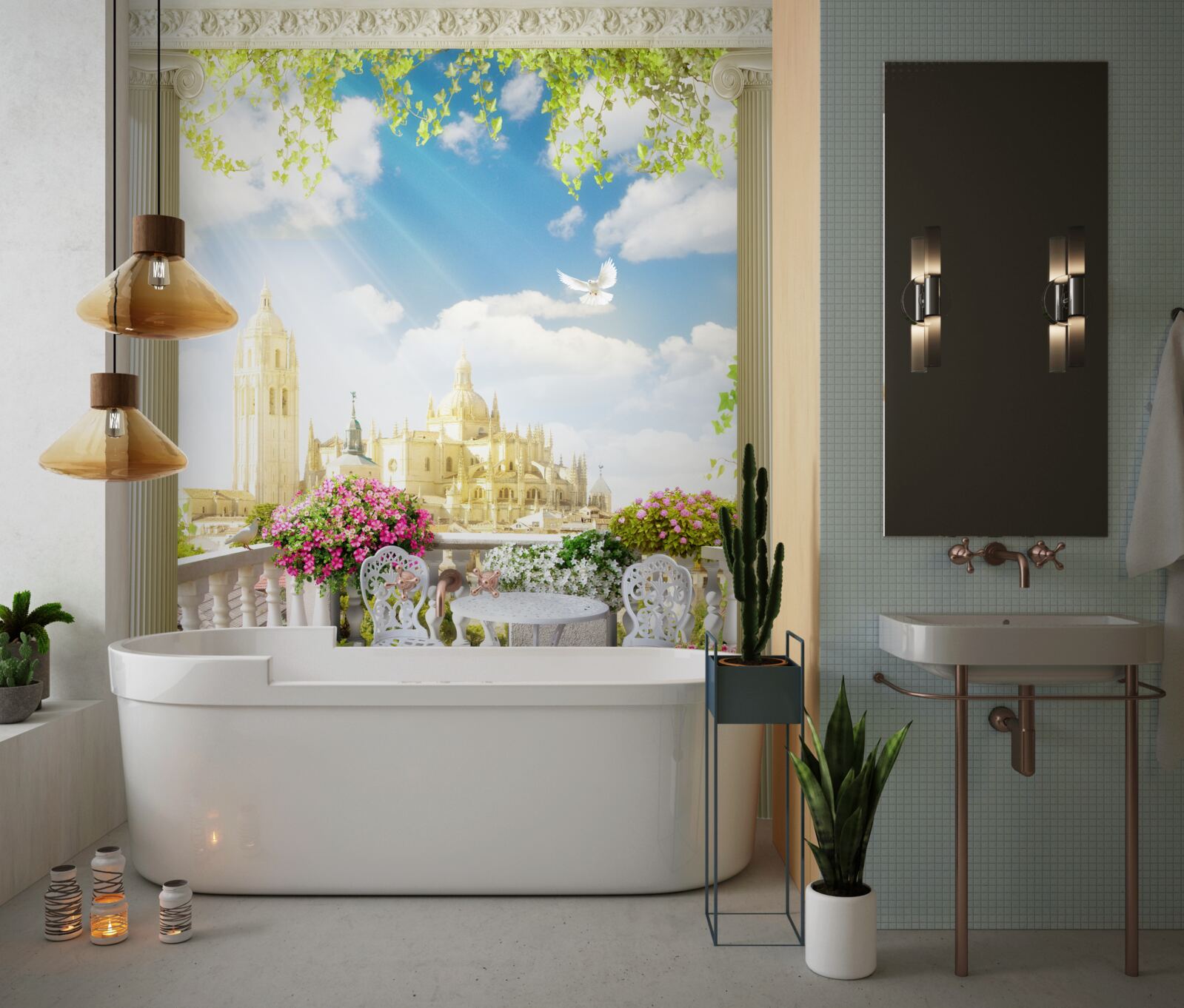 Fototapet terasă cu o vedere frumoasă la clădirile istorice