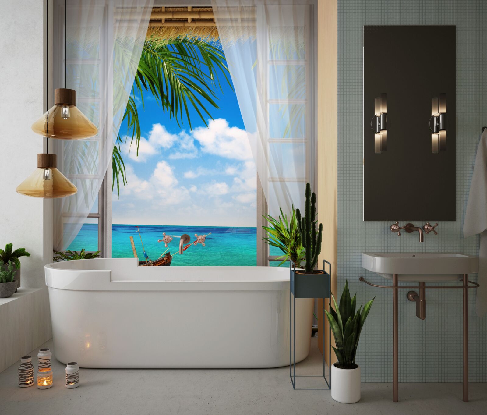 Fototapet acces la mare și la bărci