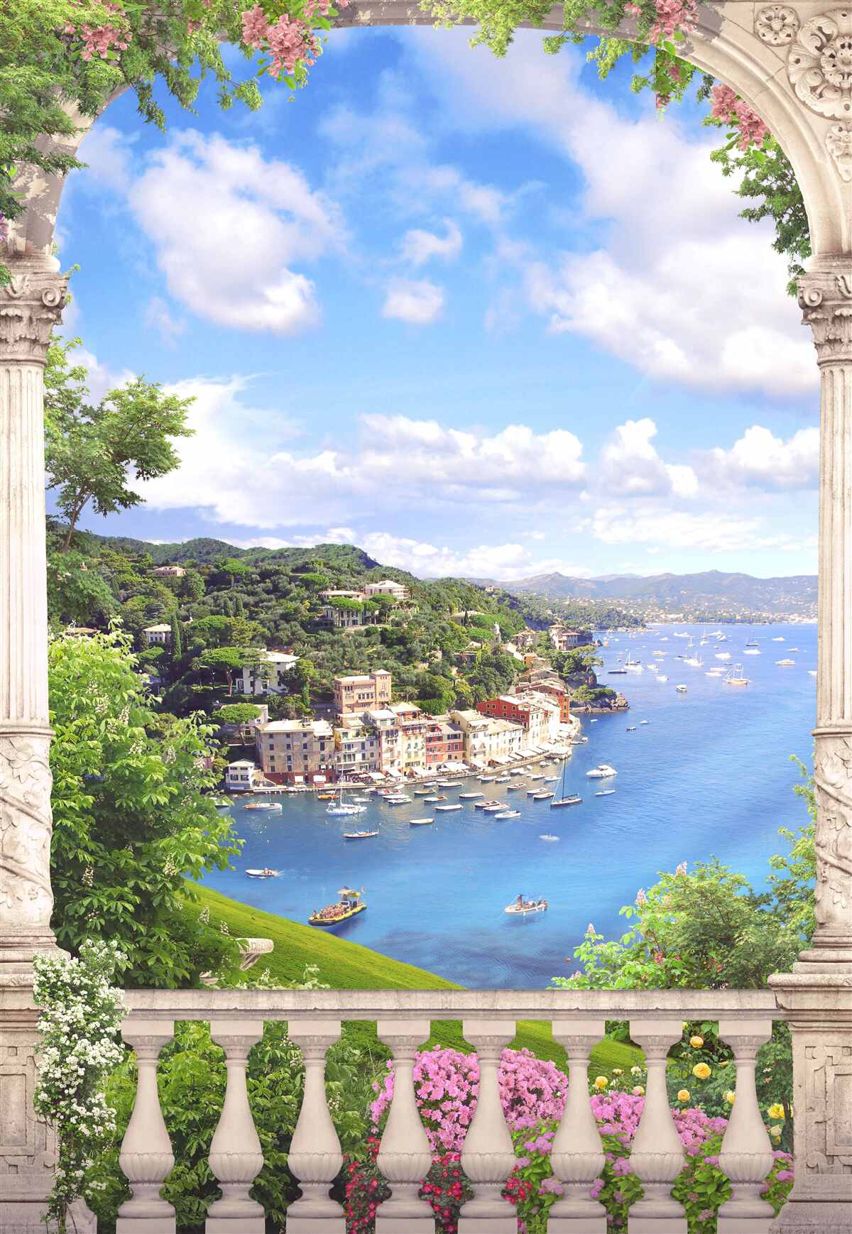 Fototapet terasa oferă vedere la oraș și la mare