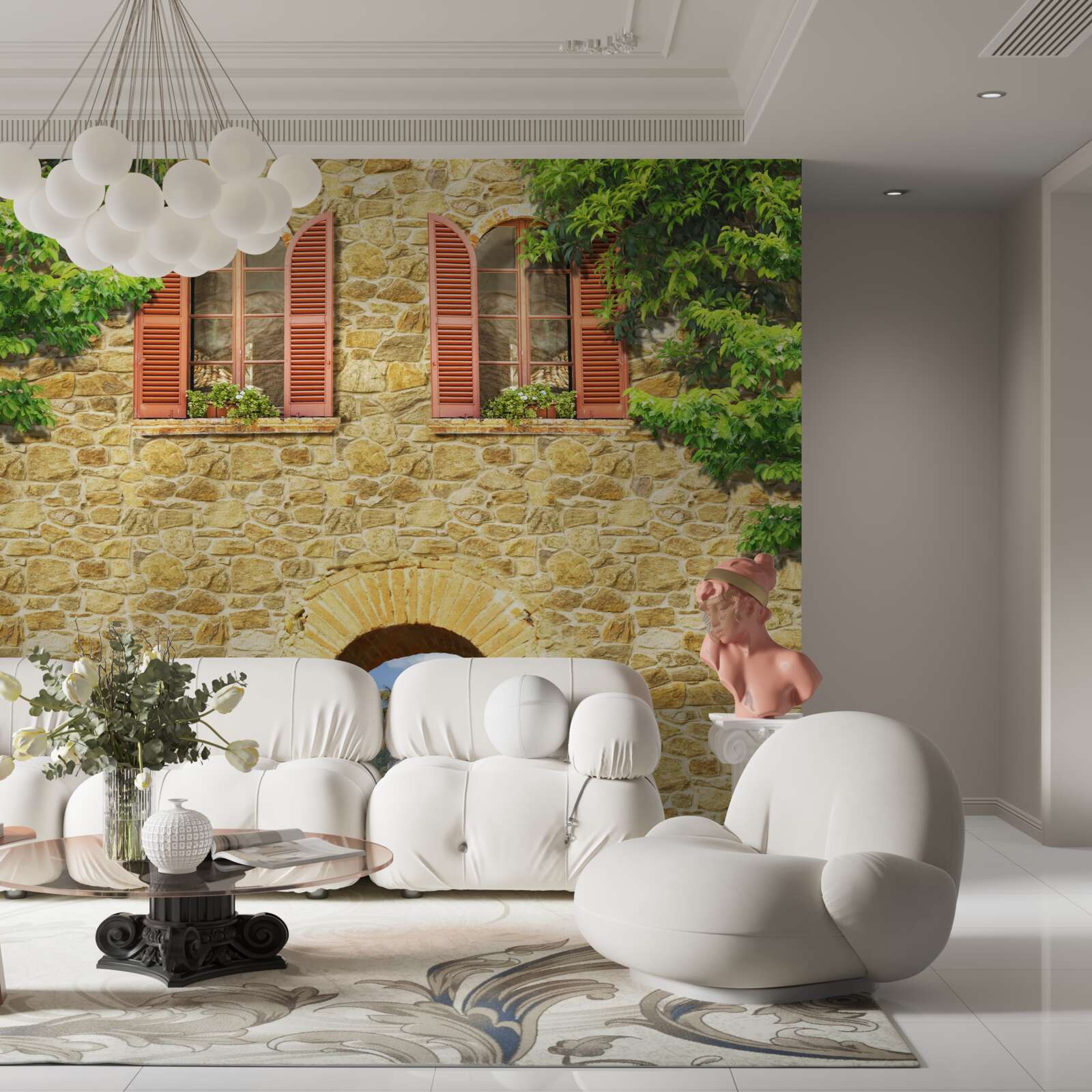 Fototapet casă de piatră cu ferestre