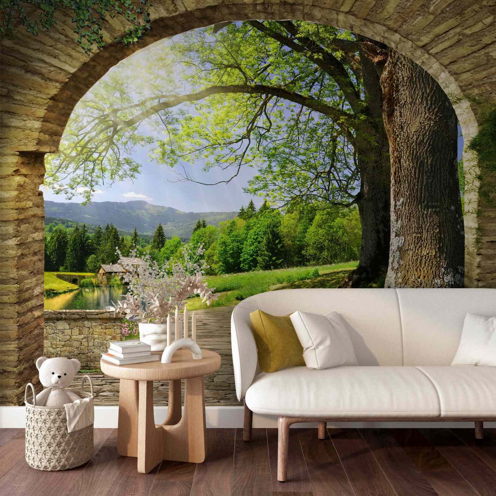 Fototapet ieșire din arc în pădure