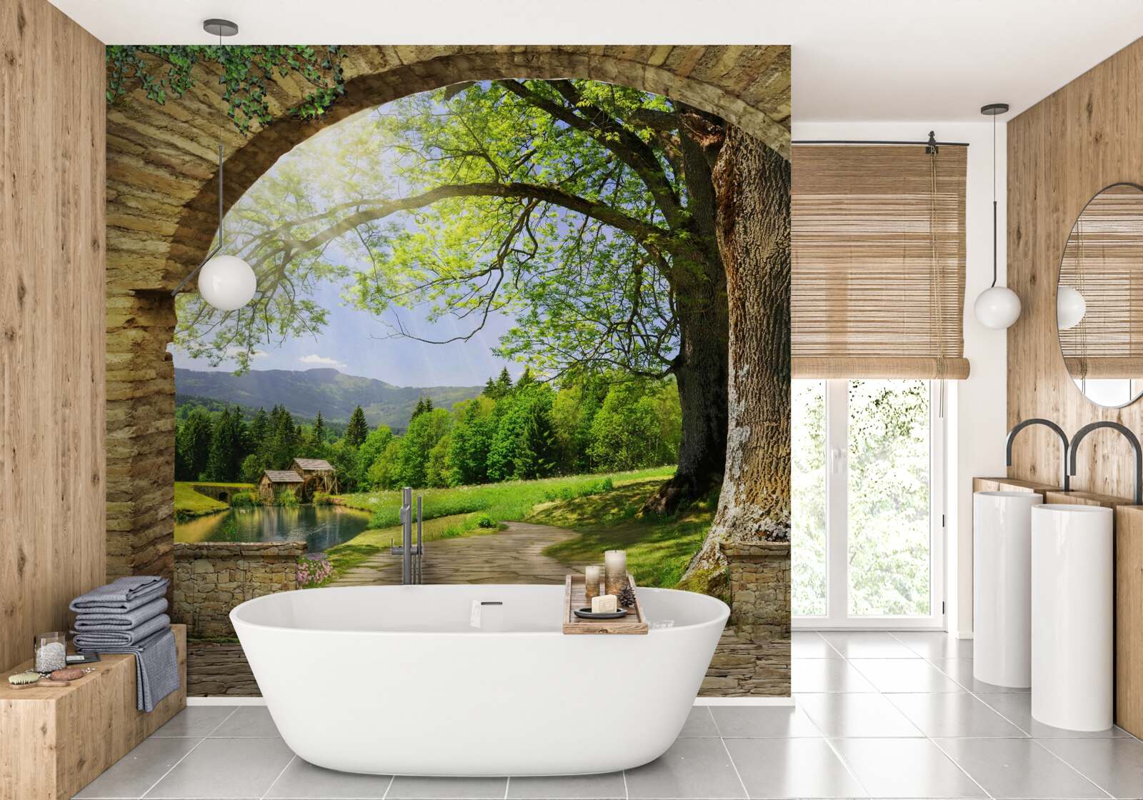 Fototapet ieșire din arc în pădure