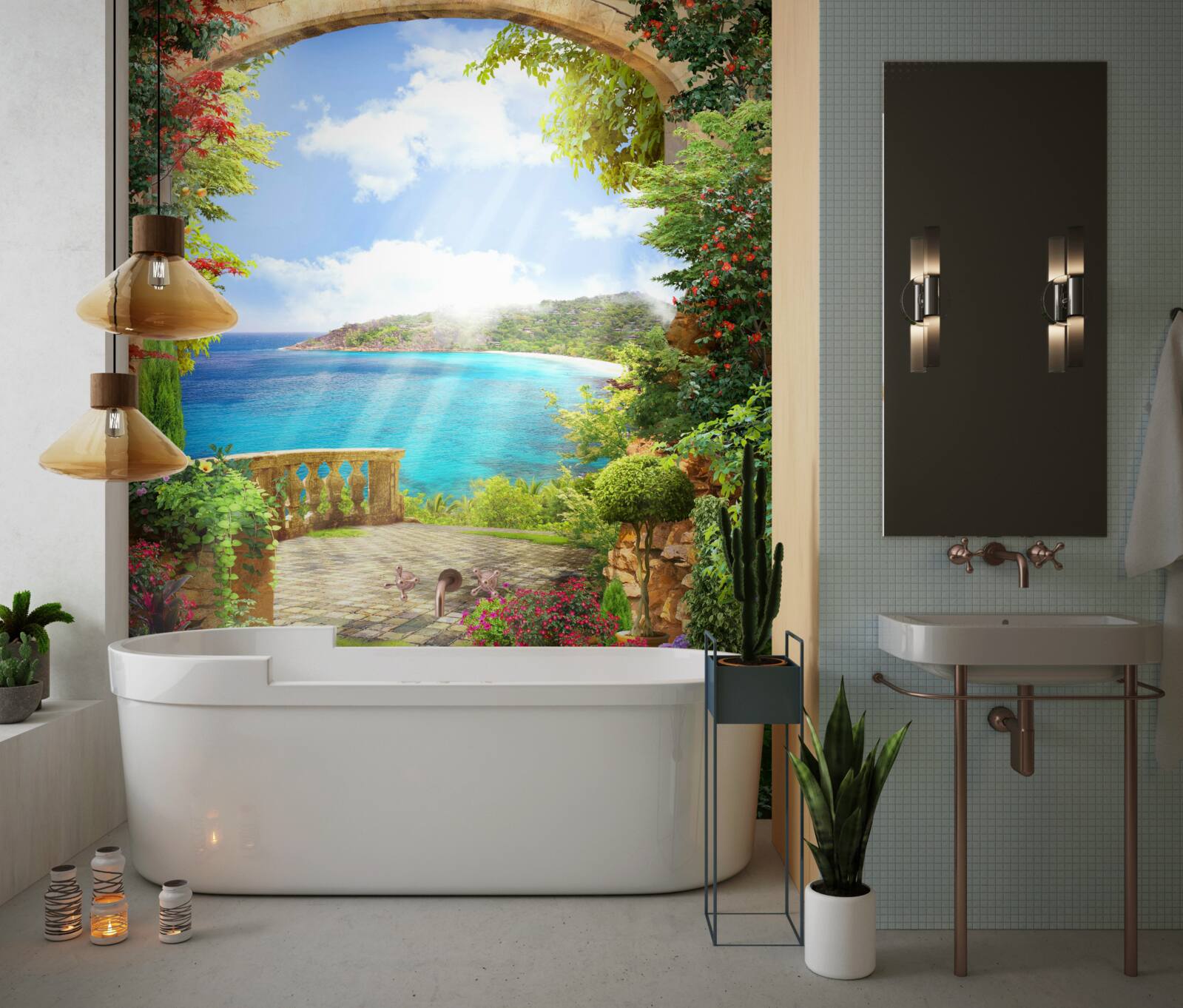 Fototapet cale spre terasa cu vedere la mare