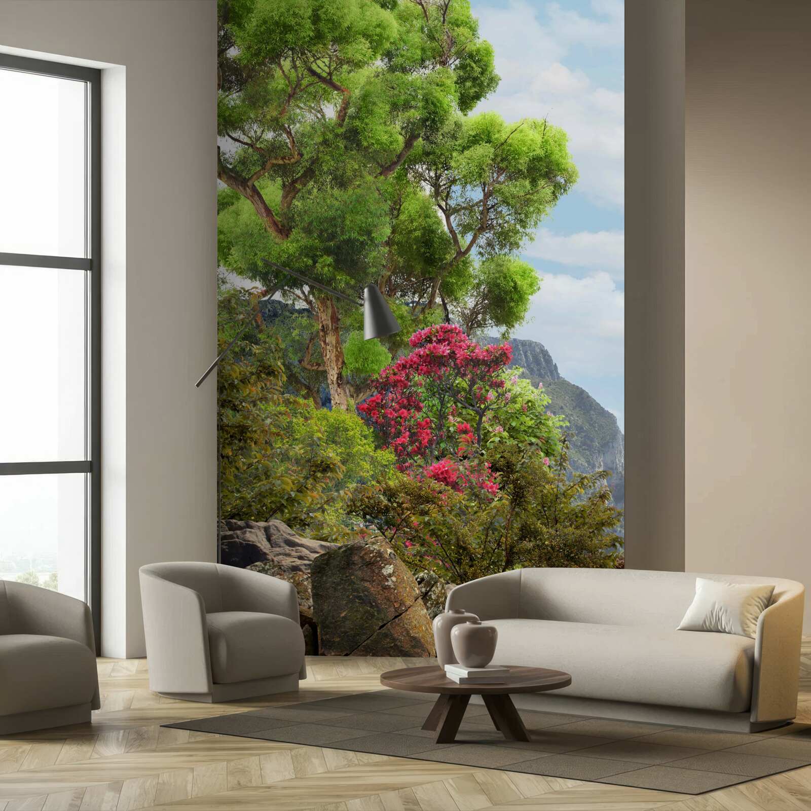 Fototapet iarbă și pârâu de munte