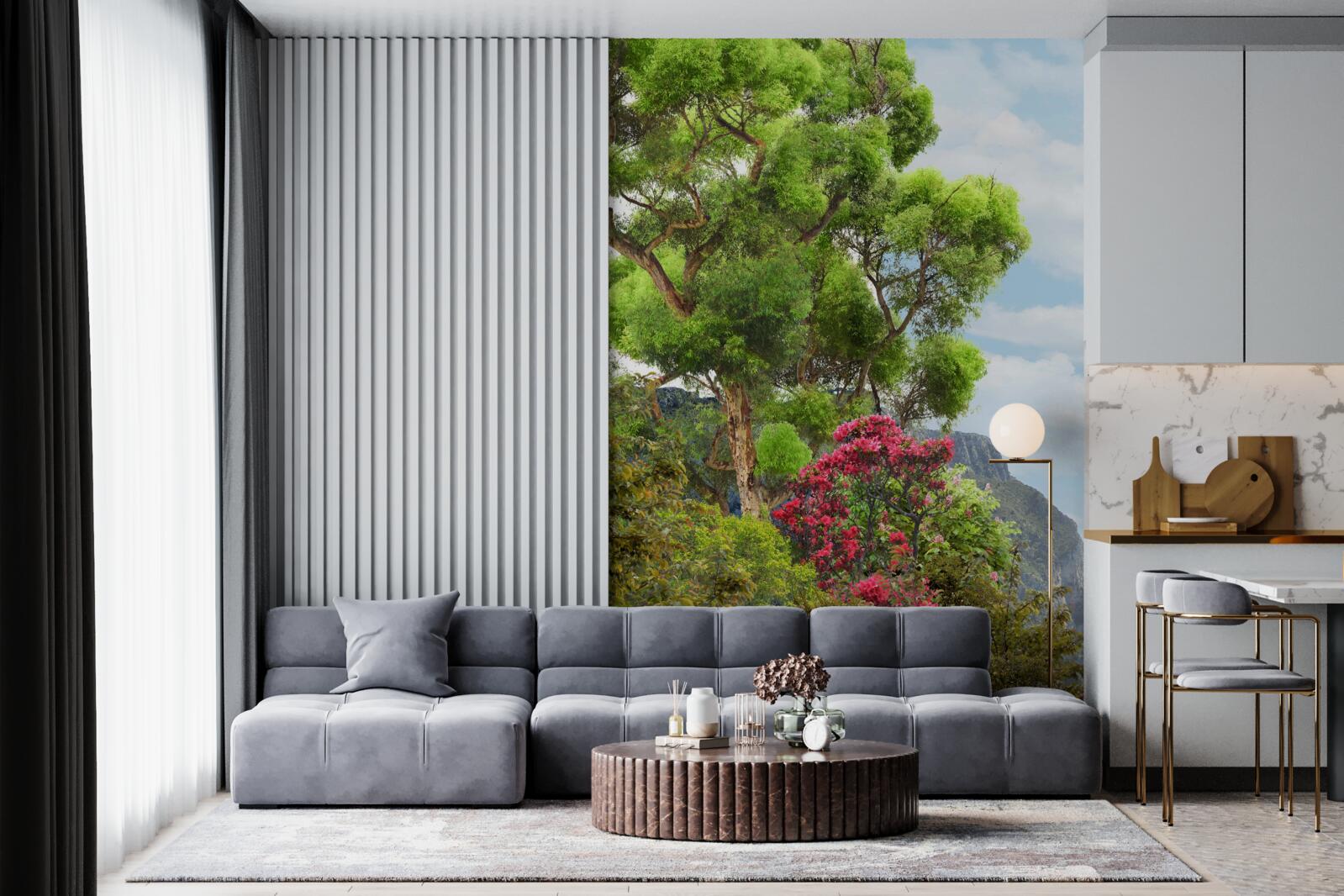 Fototapet iarbă și pârâu de munte