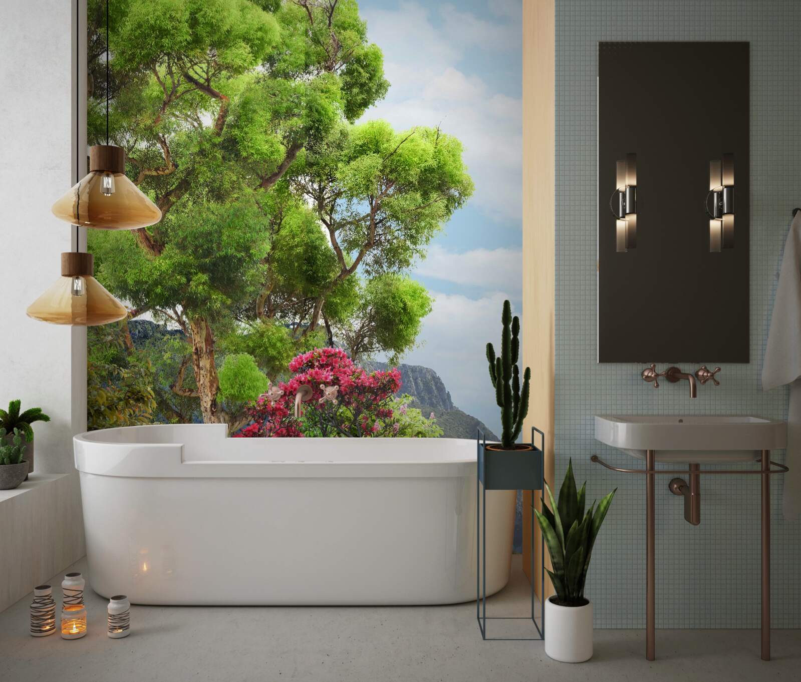 Fototapet iarbă și pârâu de munte