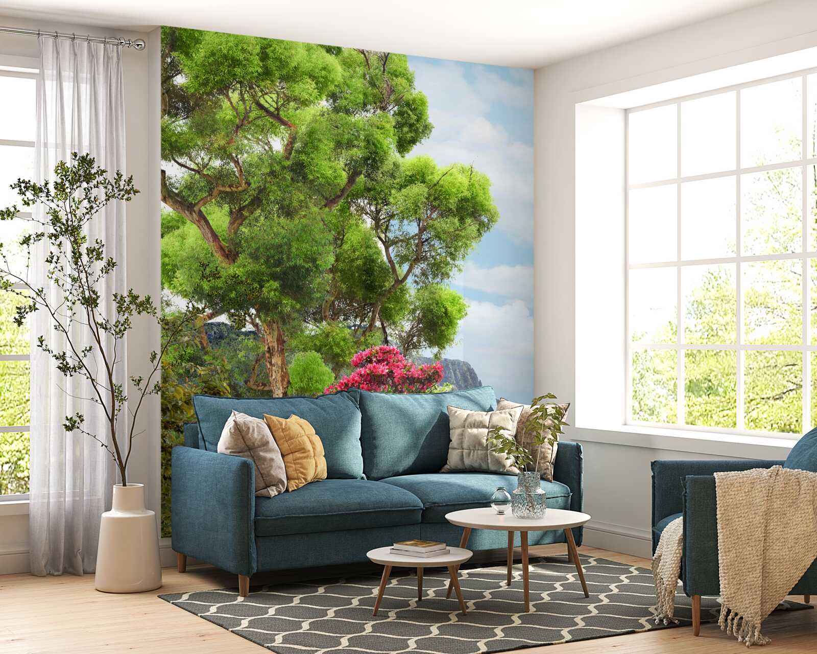 Fototapet iarbă și pârâu de munte