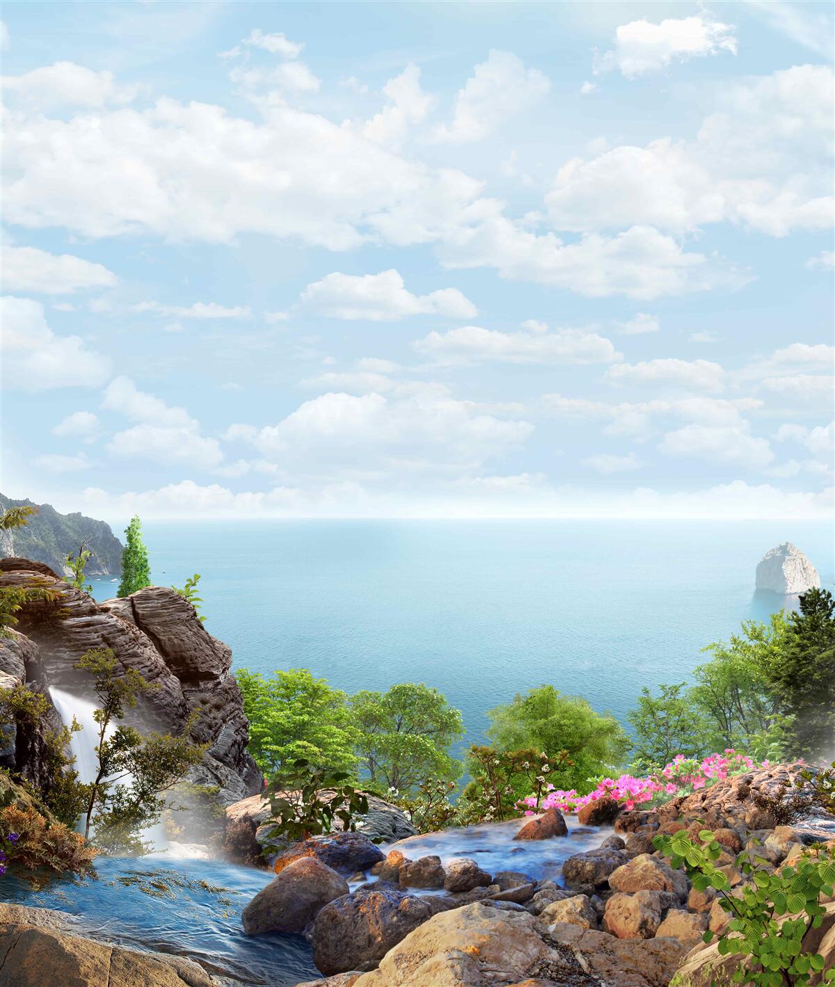 Fototapet cascadă pe marginea stâncii