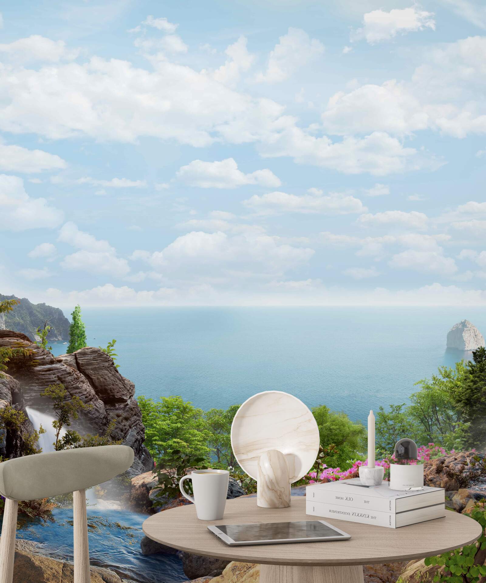 Fototapet cascadă pe marginea stâncii