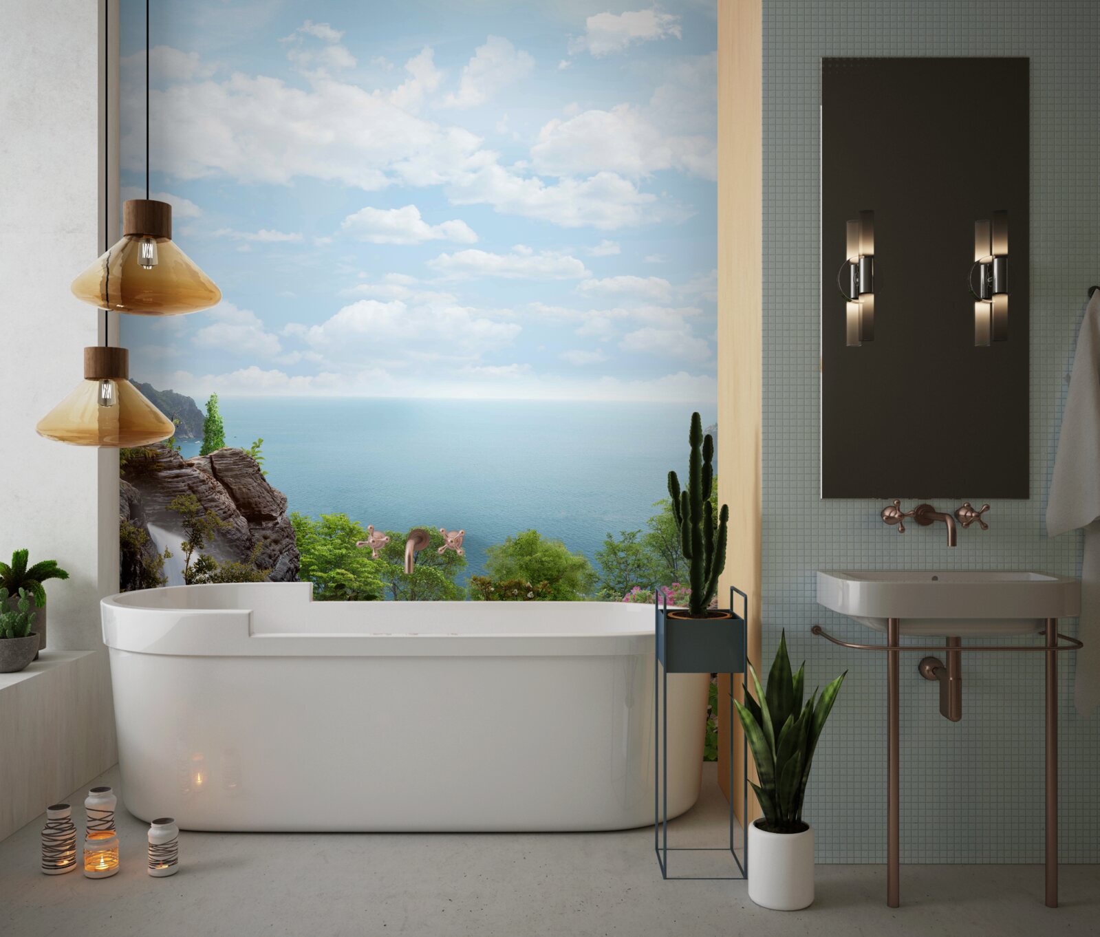 Fototapet cascadă pe marginea stâncii