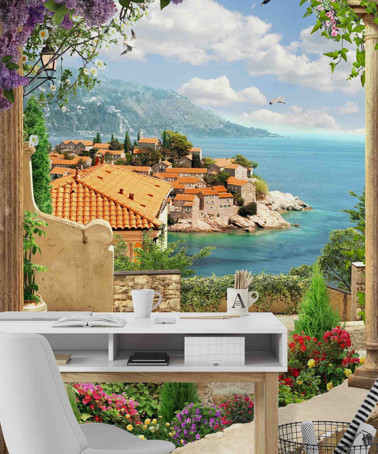 Fototapet curte confortabilă cu vedere la mare