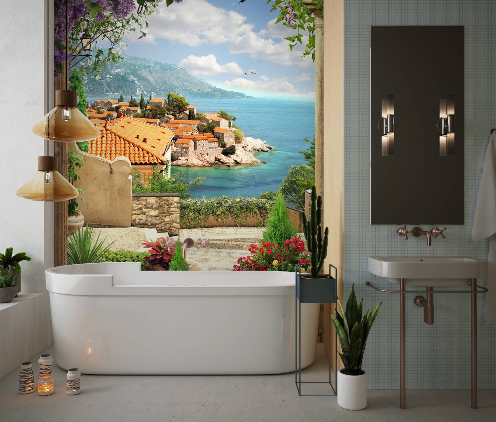 Fototapet curte confortabilă cu vedere la mare