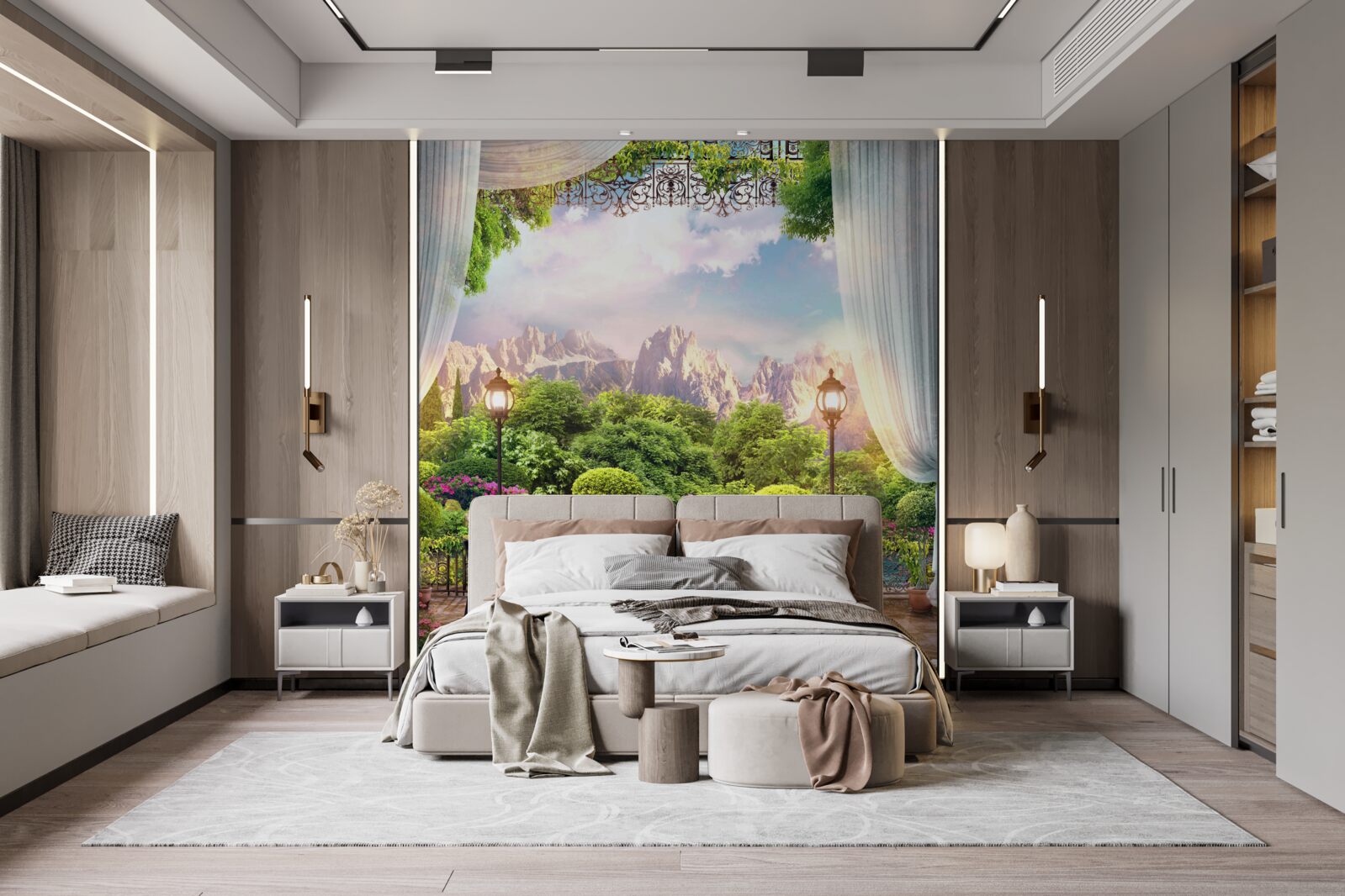 Fototapet scaune de cafenea cu peisaje minunate