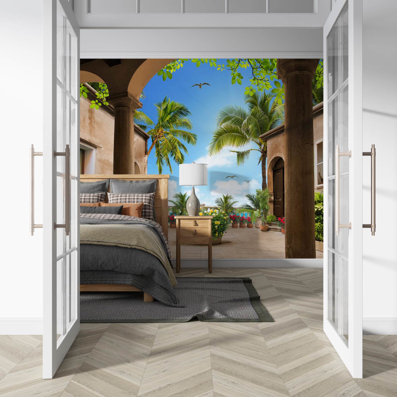 Fototapet terasă decorată cu plante verzi