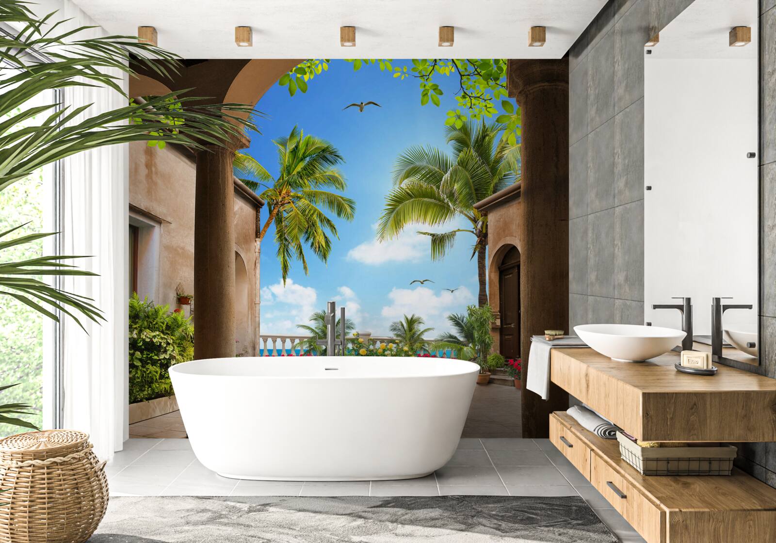 Fototapet terasă decorată cu plante verzi