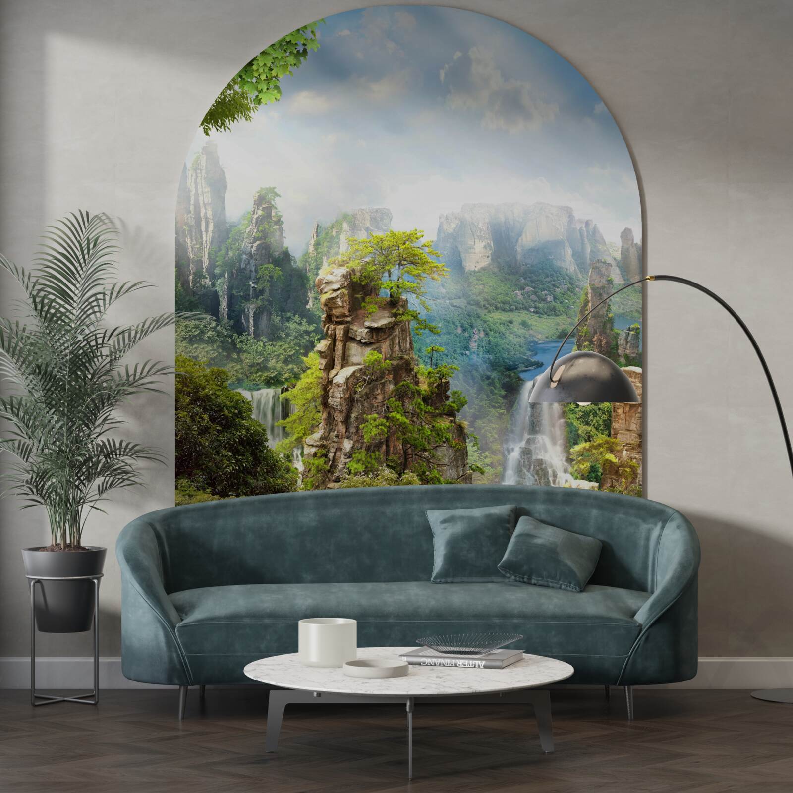 Fototapet stânci presărate cu copaci