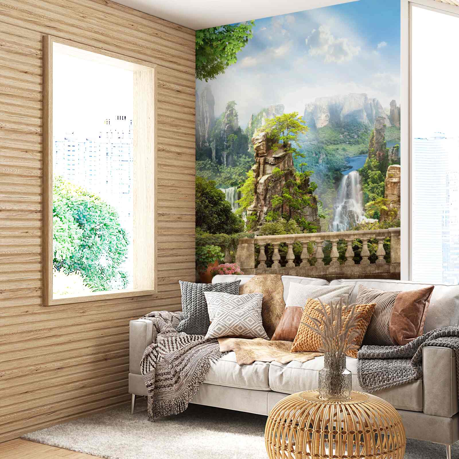 Fototapet stânci presărate cu copaci