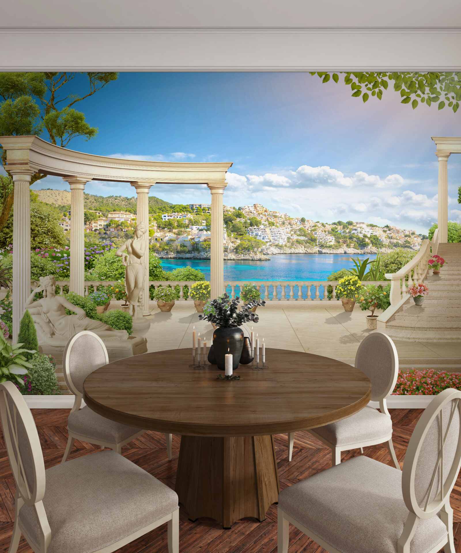 Fototapet statuie și arcuri pe un fundal de apă