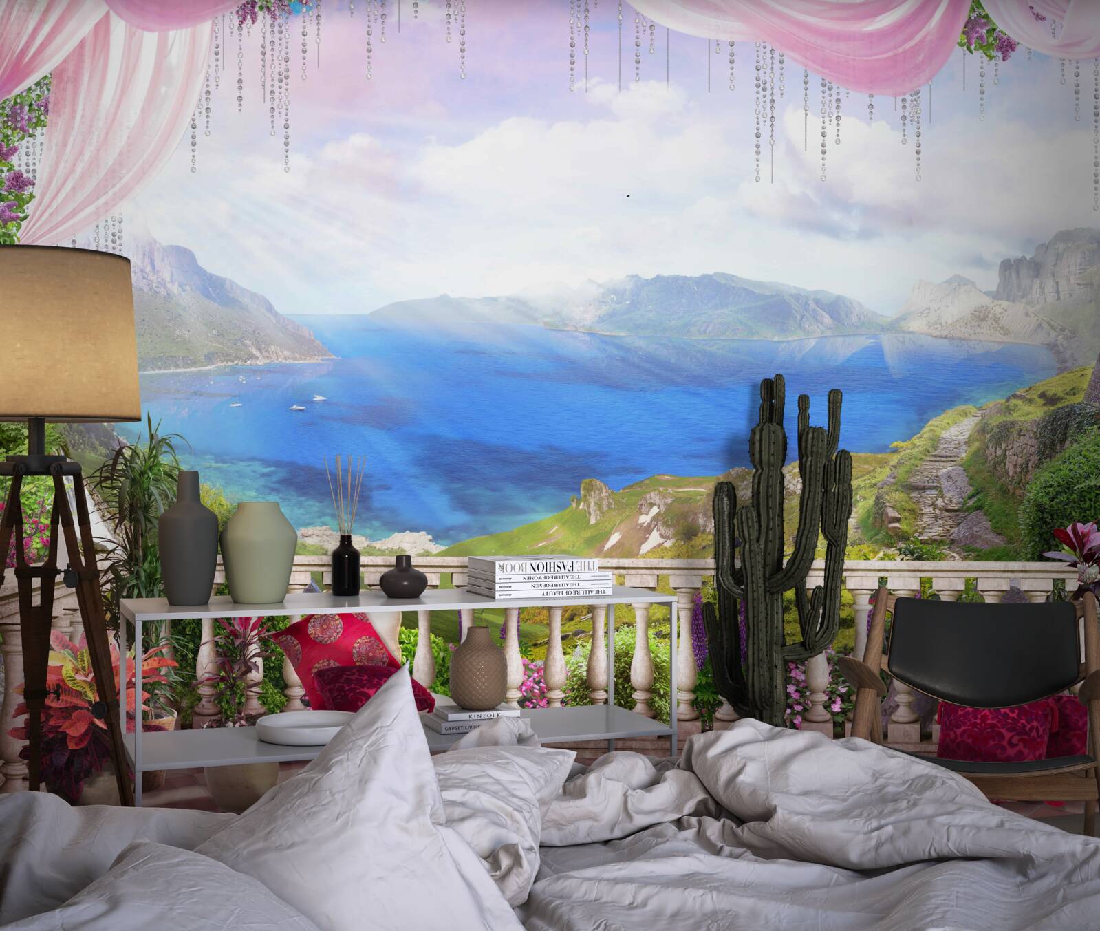 Fototapet terasă cu vedere la munți