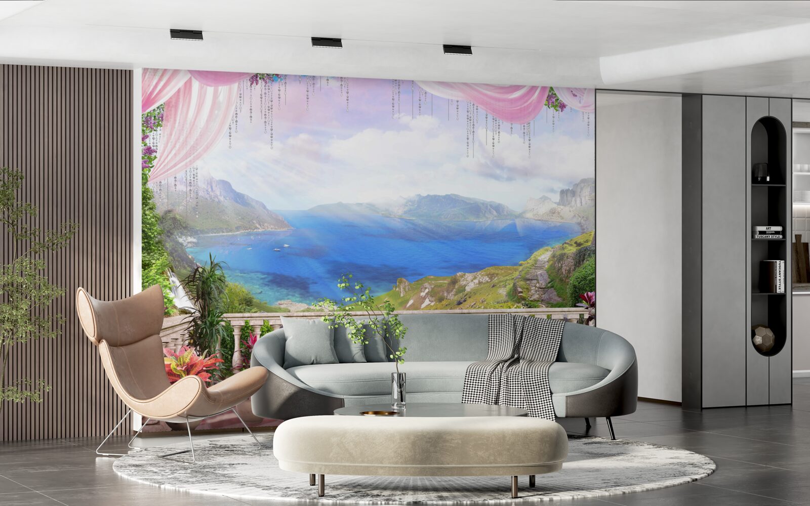 Fototapet terasă cu vedere la munți