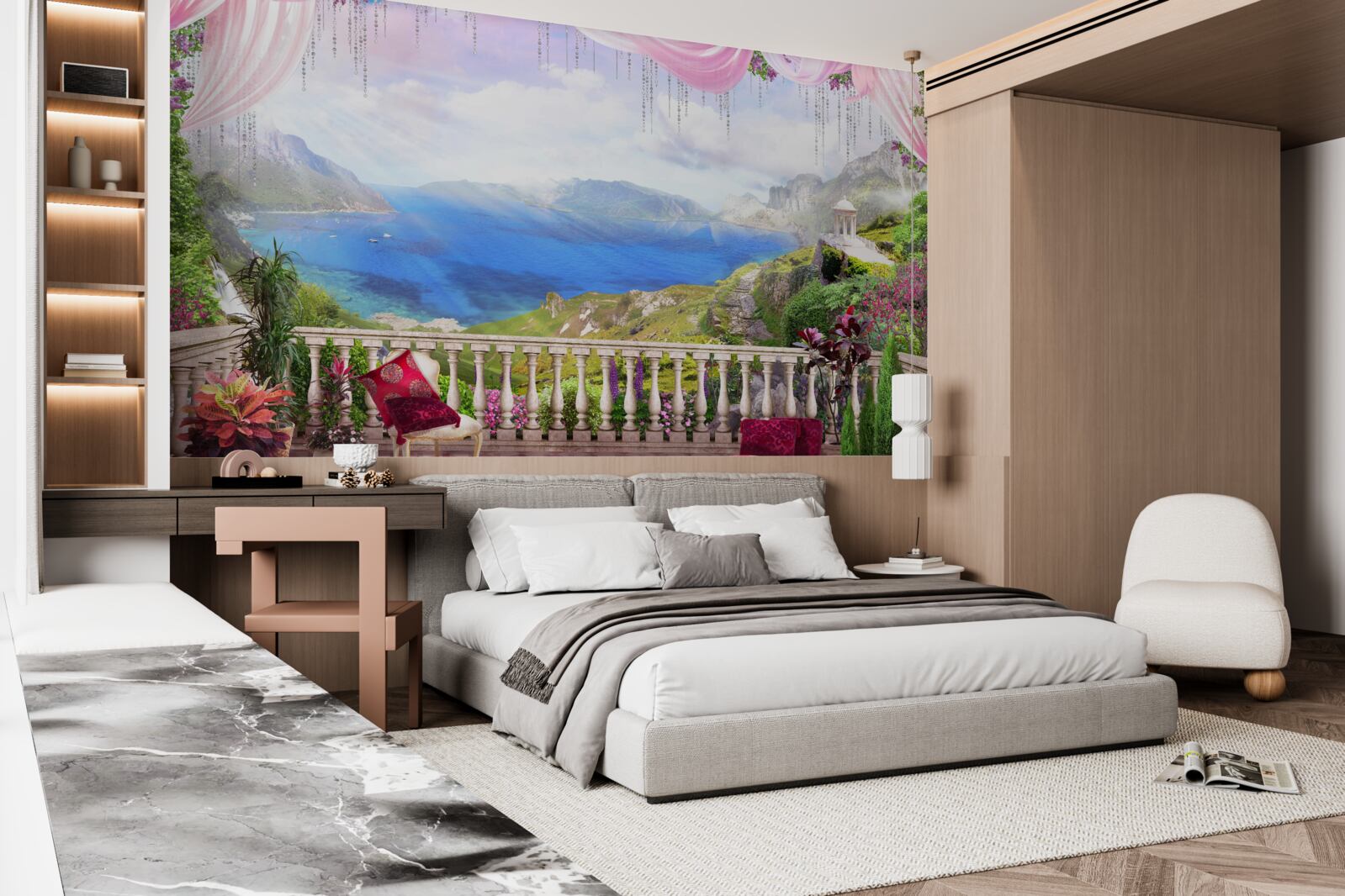 Fototapet terasă cu vedere la munți