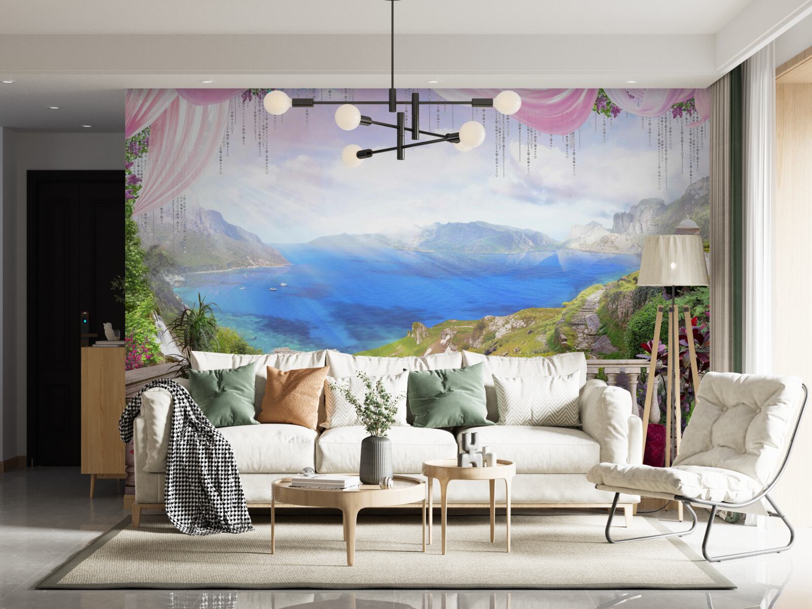 Fototapet terasă cu vedere la munți