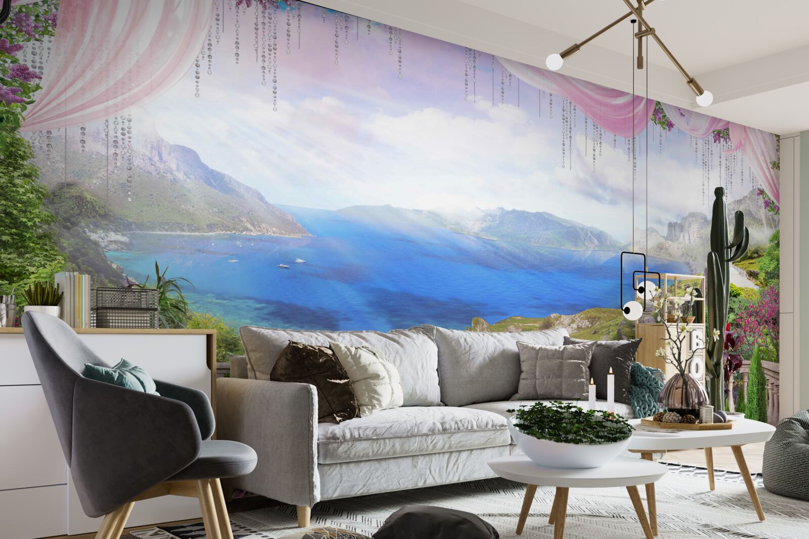 Fototapet terasă cu vedere la munți