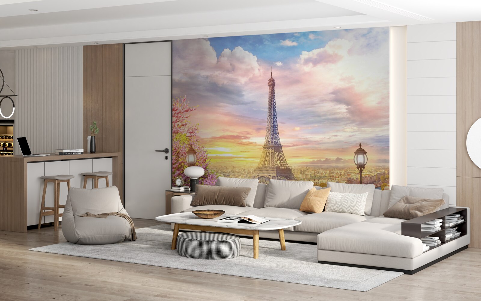 Fototapet panorama înnorată a turnului eiffel