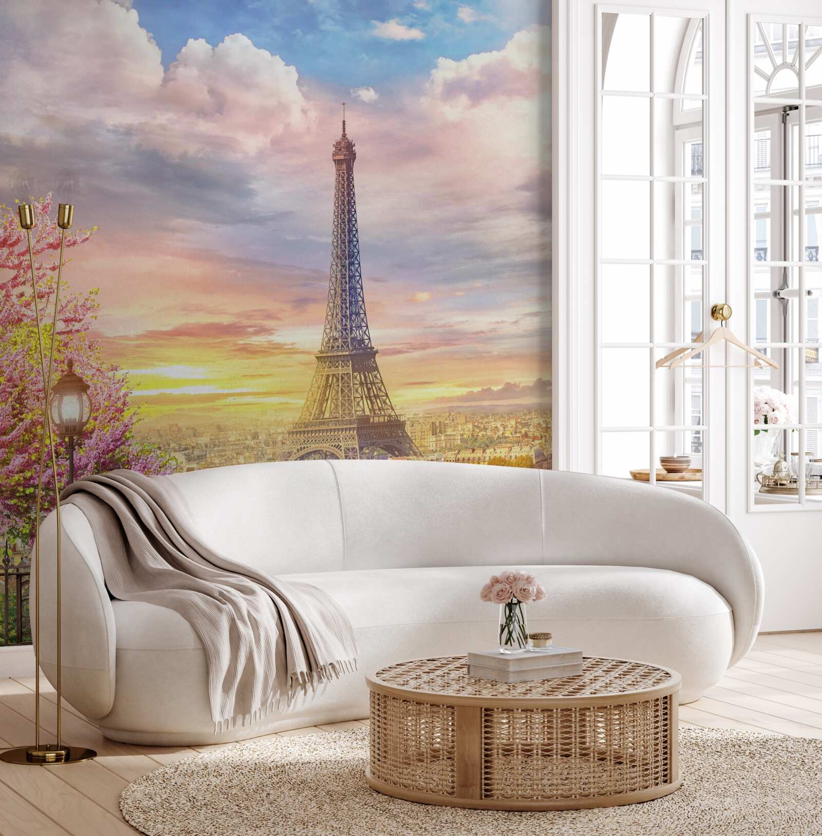 Fototapet panorama înnorată a turnului eiffel