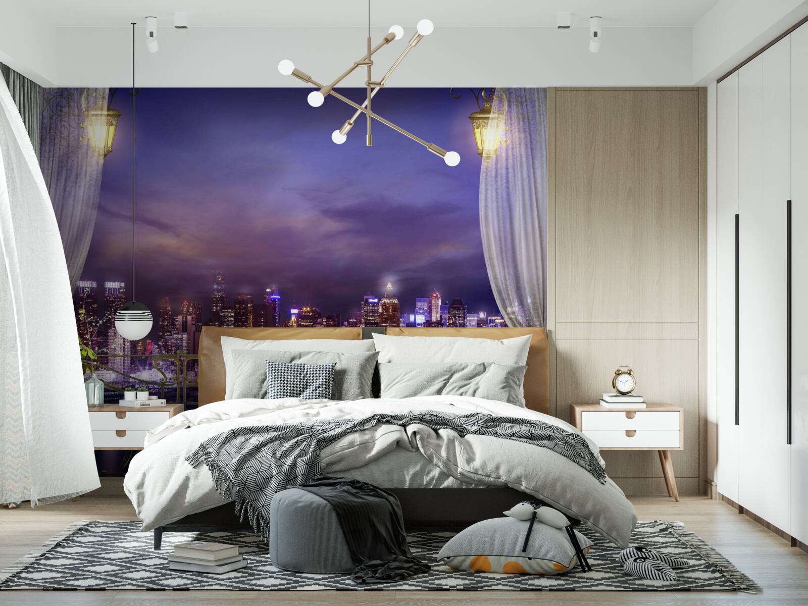 Fototapet orașul noaptea văzut din balcon