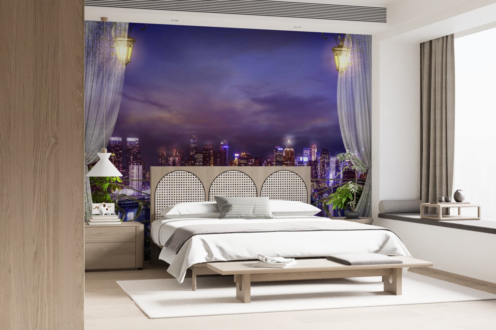 Fototapet orașul noaptea văzut din balcon