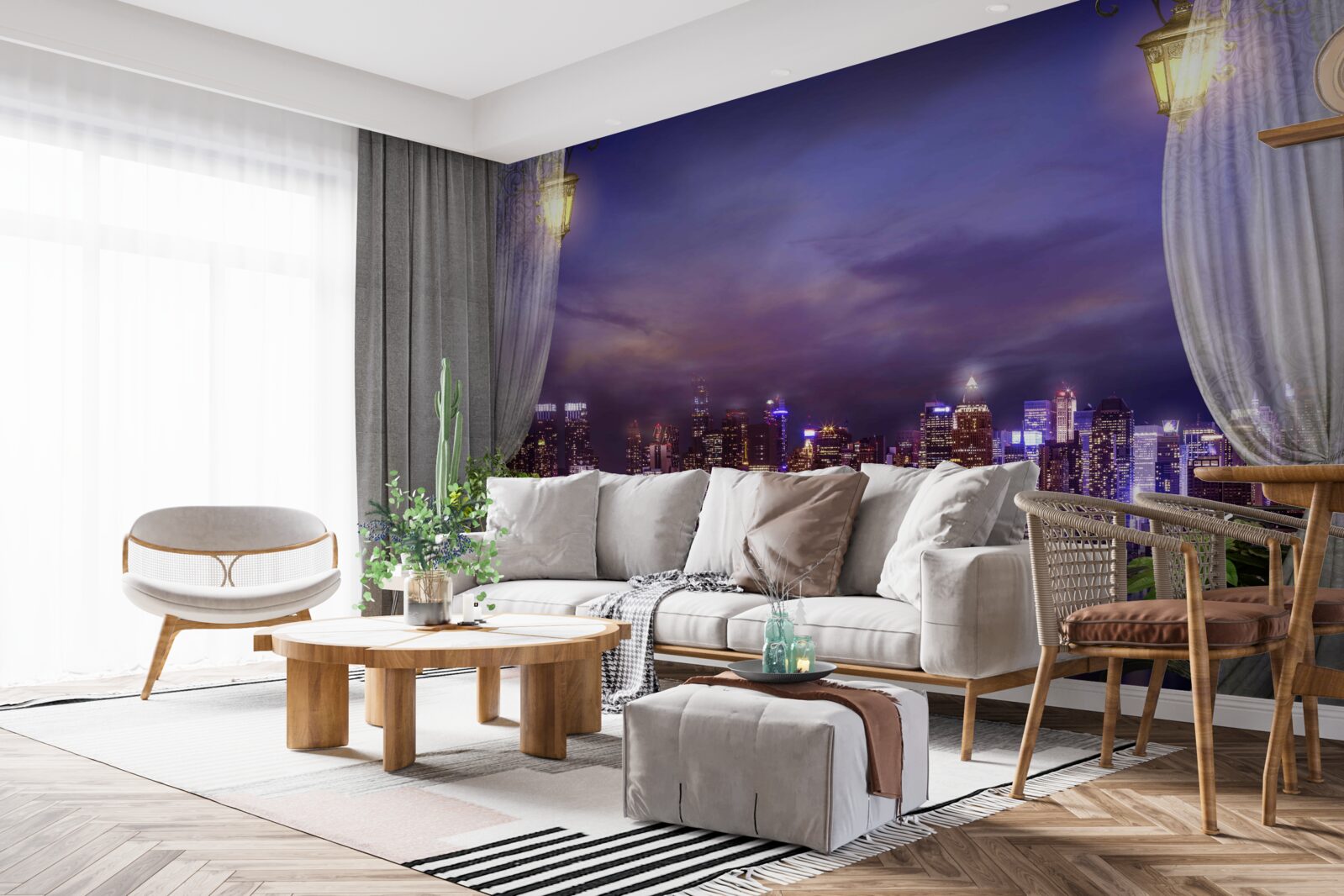 Fototapet orașul noaptea văzut din balcon