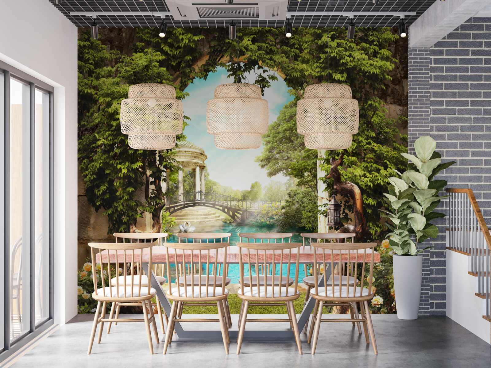 Fototapet iaz cu lebede albe