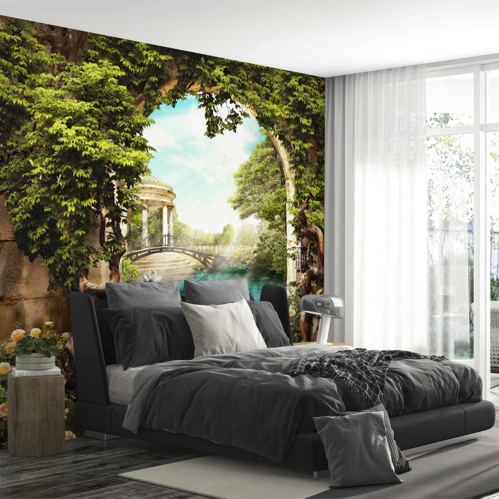 Fototapet iaz cu lebede albe